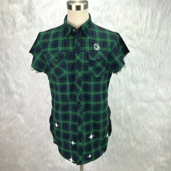Billionaire Boys Club Other - Billionaire Boys Club Men Sz L Green Plaid Cutoff Fray Sleeve Muscle Shirt